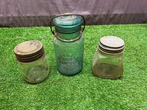 lot 180 image: Rare Blue Glass McDonald New Perfect Seal & Improved Gem Canning Jars