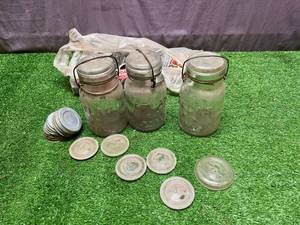 lot 181 image: Atlas E-Z Seal Canning Jars & Many Lids