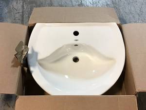 lot 34 image: Ravenna Pedestal Combo Bathroom Sink with Center Hole Only in White by American Standard Customer Returns See Pictures