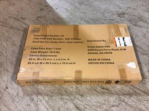 lot 84 image: 2-Pack Steel Shelf Set in Black (36 in. W x 21 in. D) for Ready-to-Assemble 36 in. Garage Gear Cabinet by Husky Customer Returns see Pictures