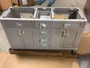 lot 106 image: Talmore 60 in. Double Vanity in Sky Grey by Home Decorators Collection Customer Returns See Pictures