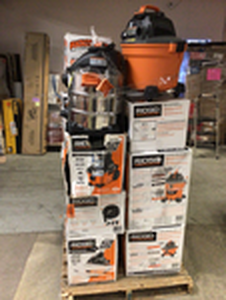 lot 115 image: Pallet of assorted Ridgid Shop Vacs various models and conditions open box customer returns see pictures