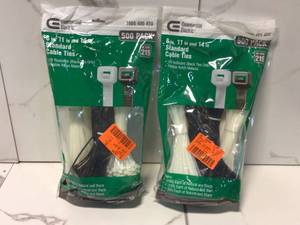 lot 6 image: Commercial Electric 8 in. Plus 11 in. Plus 14 in. Natural and Black UV Cable Tie Standbag (500-Pack) - Lot of 2 - Good Condition - Review all pictures