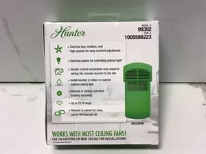 lot 43 image: Universal 3 Speed Damp Rated Ceiling Fan Handheld Remote Control White by Hunter Customer Returns See Pictures