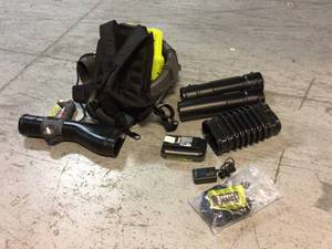 lot 55 image: 40V Whisper Series 145 MPH 625 CFM Cordless Battery Backpack Leaf Blower with 5.0 Ah Battery and Charger by RYOBI Customer Returns See Pictures