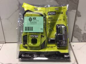 lot 72 image: ONE 18V HIGH PERFORMANCE Lithium-Ion 4.0 Ah Battery and Charger Starter Kit by RYOBI Customer Returns See Pictures