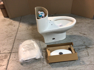 lot 102 image: Tofino Complete 1-Piece 1.1 GPF Dual Flush Elongated Toilet in White with Slow Close Seat by American Standard Customer Returns See Pictures