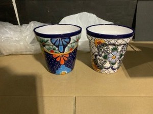 Ravenna Pottery Talavera 8 in. Blue Ceramic Vase Planter & White Ceramic Vase Planters. See Pictures