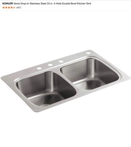 KOHLER Verse Drop-In Stainless Steel 33 in. 4-Hole Double Bowl Kitchen Sink. See Pictures