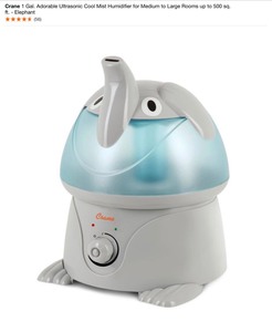 Crane 1 Gal. Adorable Ultrasonic Cool Mist Humidifier for Medium to Large Rooms up to 500 sq. ft. - Elephant. See Pictures