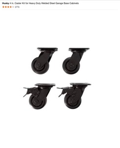 (2) Husky 4 in. Caster Kit for Heavy Duty Welded Steel Garage Base Cabinets. See Pictures