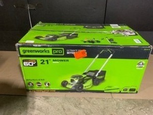 Greenworks PRO 21 in. 60V Battery Cordless Push Lawn Mower with 5.0 Ah Battery and Charger. See Pictures