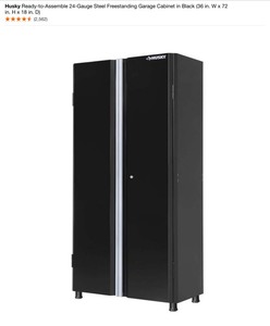 Husky Ready-to-Assemble 24-Gauge Steel Freestanding Garage Cabinet in Black (36 in. W x 72 in. H x 18 in. D). See Pictures