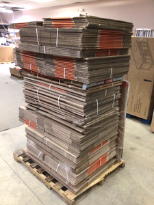 Pallet with assorted Home Depo Moving Storage Cardboard boxes various sizes and conditions not used Tall Pallet see pictures