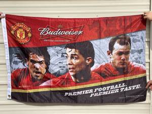 lot 62 image: Budweiser Manchester United football  soccer flag, New