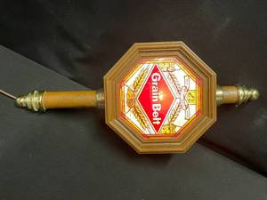 lot 151 image: Grain Belt Beer octagonal faux stained glass, plastic wall sconce