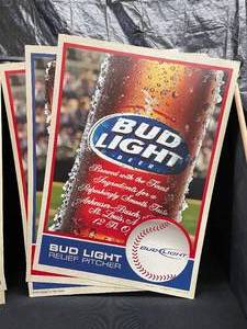 lot 175 image: Bud  Bud Light double sided baseball card, cardboard signs, NIB