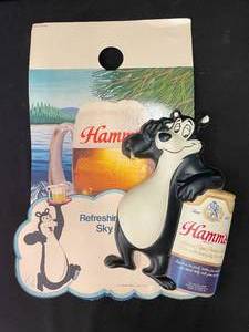 lot 208 image: Hamms Bear and Hamms cardboard price display