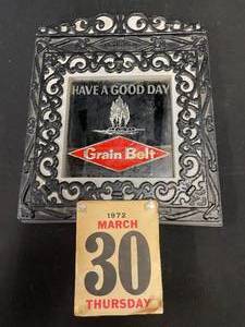 lot 211 image: Grain Belt 1972 calendar with image on mirrored glass