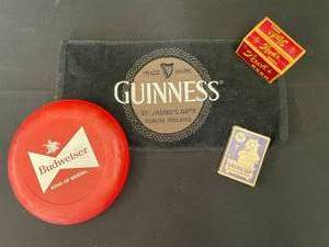 lot 214 image: Lot of 4 beer branded items and vintage Drink Up playing cards