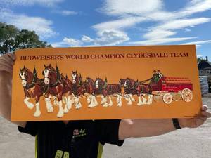 lot 220 image: Budweiser Clydesdales pool table lamp inserts