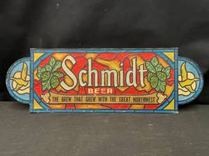 lot 221 image: Schmidt faux stained glass embossed cardboard and foil sign
