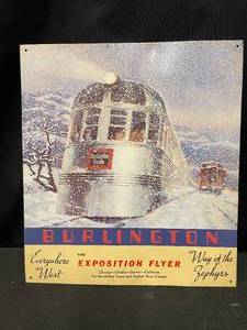 lot 222 image: Burlington train tin sign
