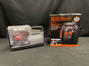 lot 228 image: Balck and Decker vehicle jump starter and Car and Driver Roadside Emergency Kit, NEW