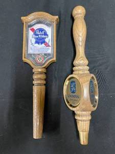 lot 229 image: Pabst Blue Ribbon and Lowenbrau tap handles