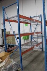 lot 3A image: Pallet Racking - (2) Uprights, (6) Cross Beams, (6) Metal Grate Shelves
