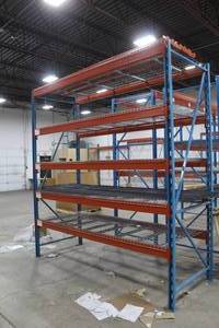 lot 6 image: Pallet Racking - (2) 10 Uprights, (14) 9 Cross Beams, (10) Metal Grate Shelves
