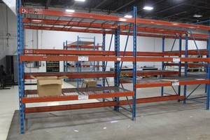 lot 7 image: Pallet Racking - (9) 10 Uprights, (48) 9 Cross Beams, (46) Metal Grate Shelves