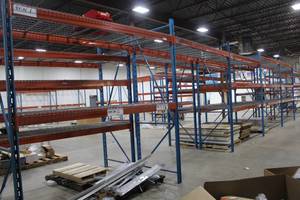 lot 8 image: Pallet Racking - (9) 10 Uprights, (47) 9 Cross Beams, (44) Metal Grate Shelves