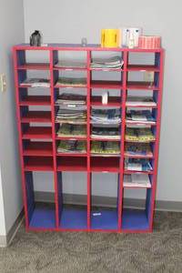 lot 53 image: Wood Shelving Unit 33-bin