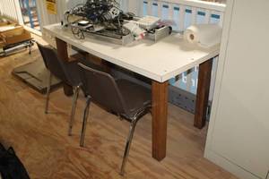 lot 73 image: Office Table with (2) Plastic Chairs