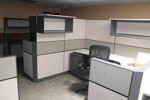 lot 452 image: Lot of (2) Office Cubicles with Workstation, Office Chair, File Cabinet