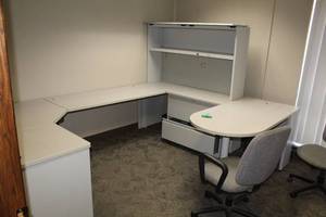 lot 646 image: Office Desk with (2) Rolling Office Chairs