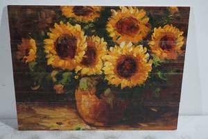 NEW Rio Sunflowers Still Life Wood Wall Art