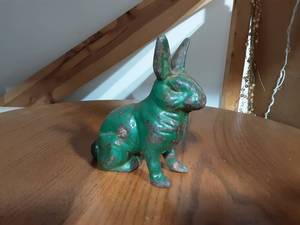 Vintage Cast Iron Rabbit Still Coin Bank 4x4