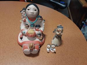 6 Navajo Native American Pottery Statue Set (The Story Teller-Signed Teissedre)