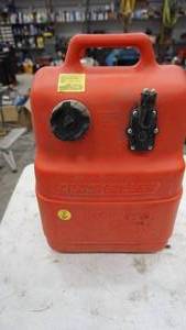 lot 127 image: Orange Quicksilver Gasoline Can--6.6 Gallon Compacity