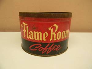 lot 1 image: RARE, HARD TO FIND - VINTAGE McGarveys Flame Room 1lb Coffee Tin Can - Minneapolis, Minn. - NICE - SEE PICTURES