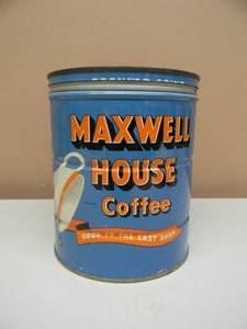 lot 6 image: RARE, HARD TO FIND - VINTAGE MAXWELL HOUSE COFFEE CAN 2lb Tin Coffee Cans - GREAT PIECE - SEE PICTURES