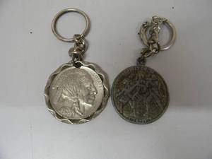 lot 21 image: 1926 NICKELS SAVED DOLLARS EARNED FIRST FEDERAL SAVINGS KEY CHAIN & SPIRIT OF 76 - 1776-1976 COIN KEY CHAIN - AWESOME PIECES - SEE PICTURES