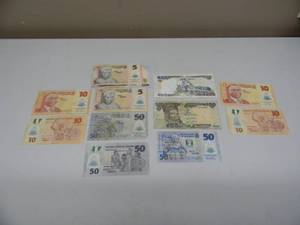 lot 22 image: CENTRAL BANK OF NIGERIA CURRENCY - 5, 10, 50, 200, 1000 - 12 TOTAL BILLS - 2008 THRU 2010 - SEE PICTURES