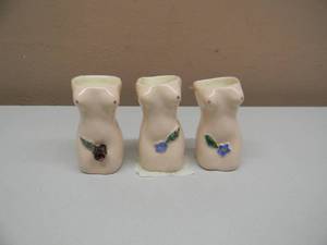 lot 53 image: VINTAGE RARE Nude Woman Risque Shot Glass, Burlesque Ceramic Shot Glass - SET OF 3 - VERY NICE CONDITION FOR THE AGE - FANTASTIC PIECES - SEE PICTURES