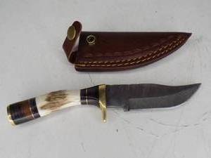 Handmade Damascus Steel Knife & Sheath With Custom Bone Handle