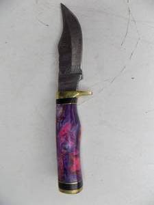 Handmade Damascus Steel Knife & Sheath With Custom Resin Handle