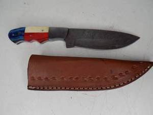Handmade Damascus Steel Knife & Sheath With Custom Resin Handle
