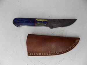 Handmade Damascus Steel Knife & Sheath With Custom Resin Handle